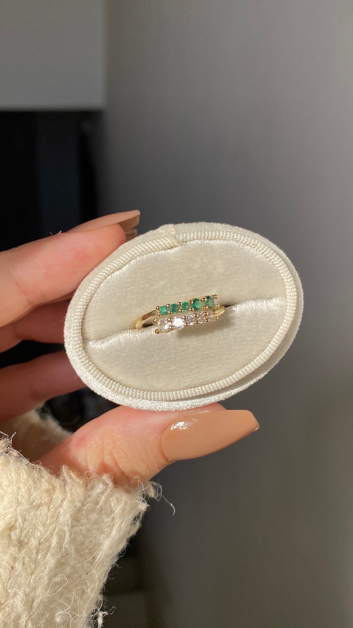 Green and clear stones ring
