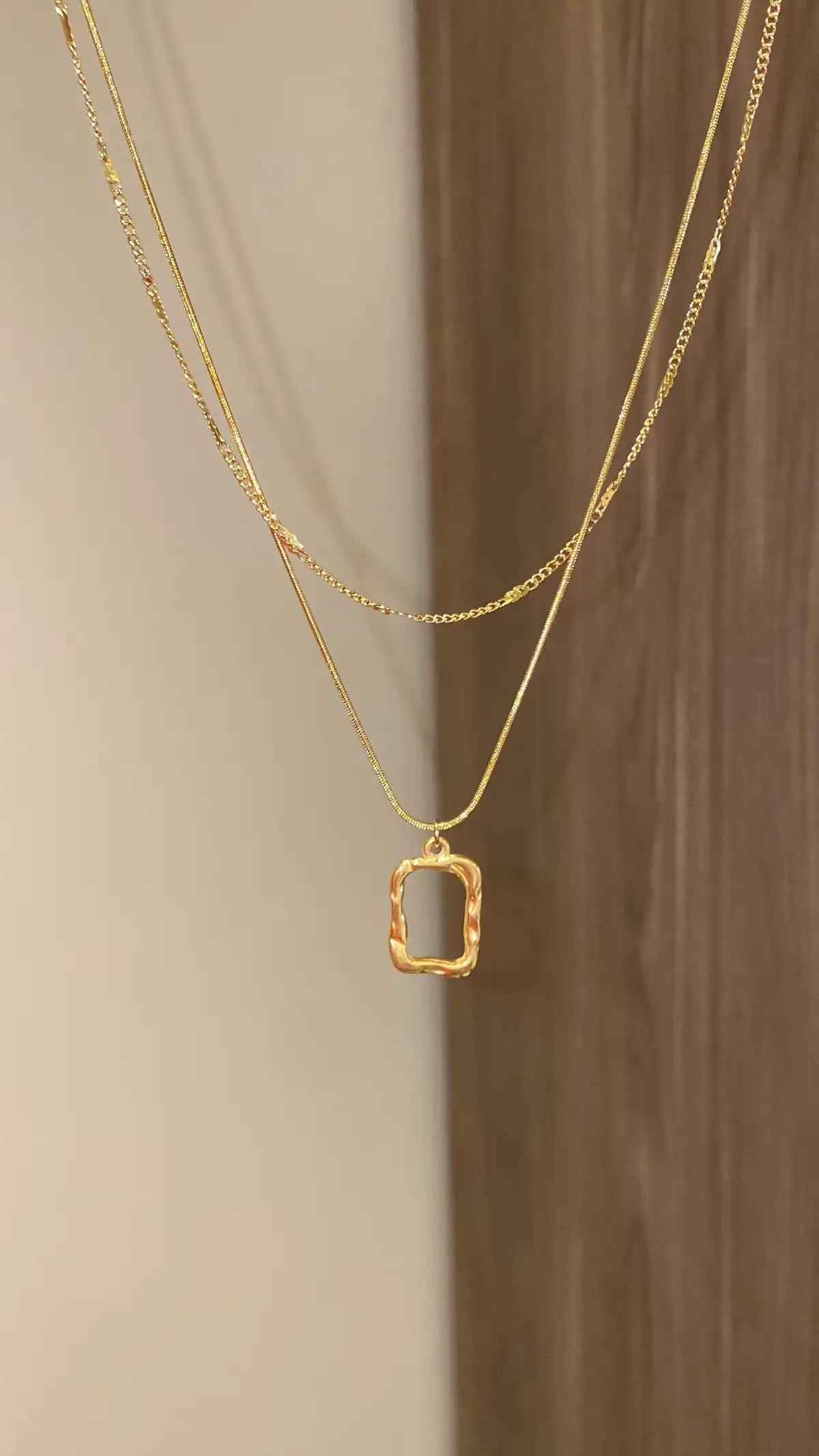 2 layer hollow square necklace