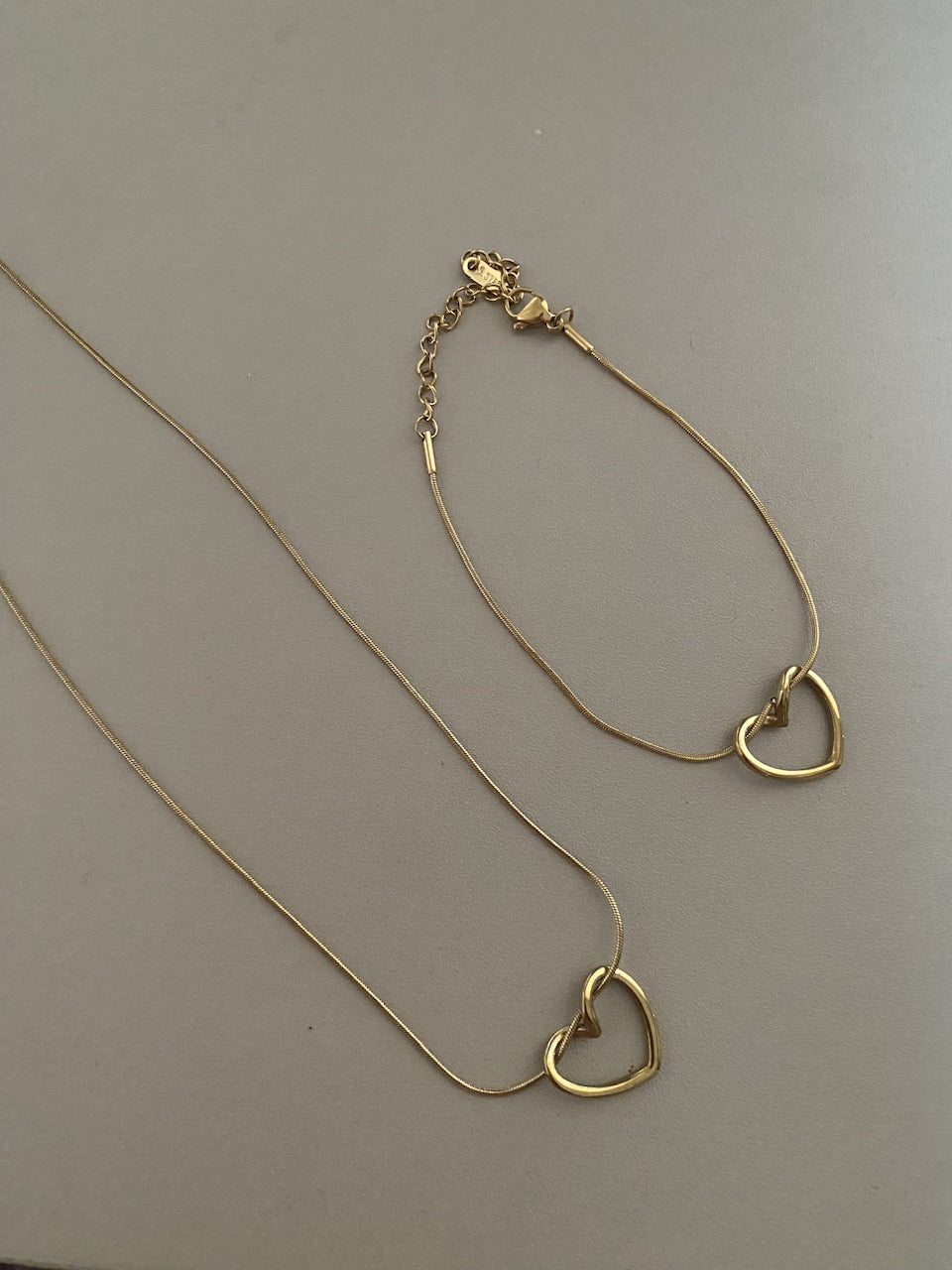 Hollow heart necklace and bracelet