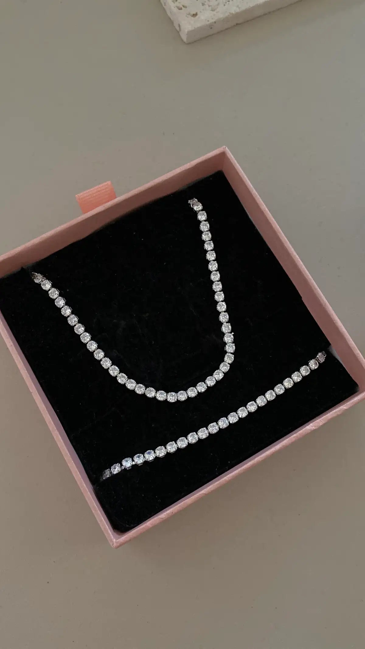 Tennis bracelet and necklace