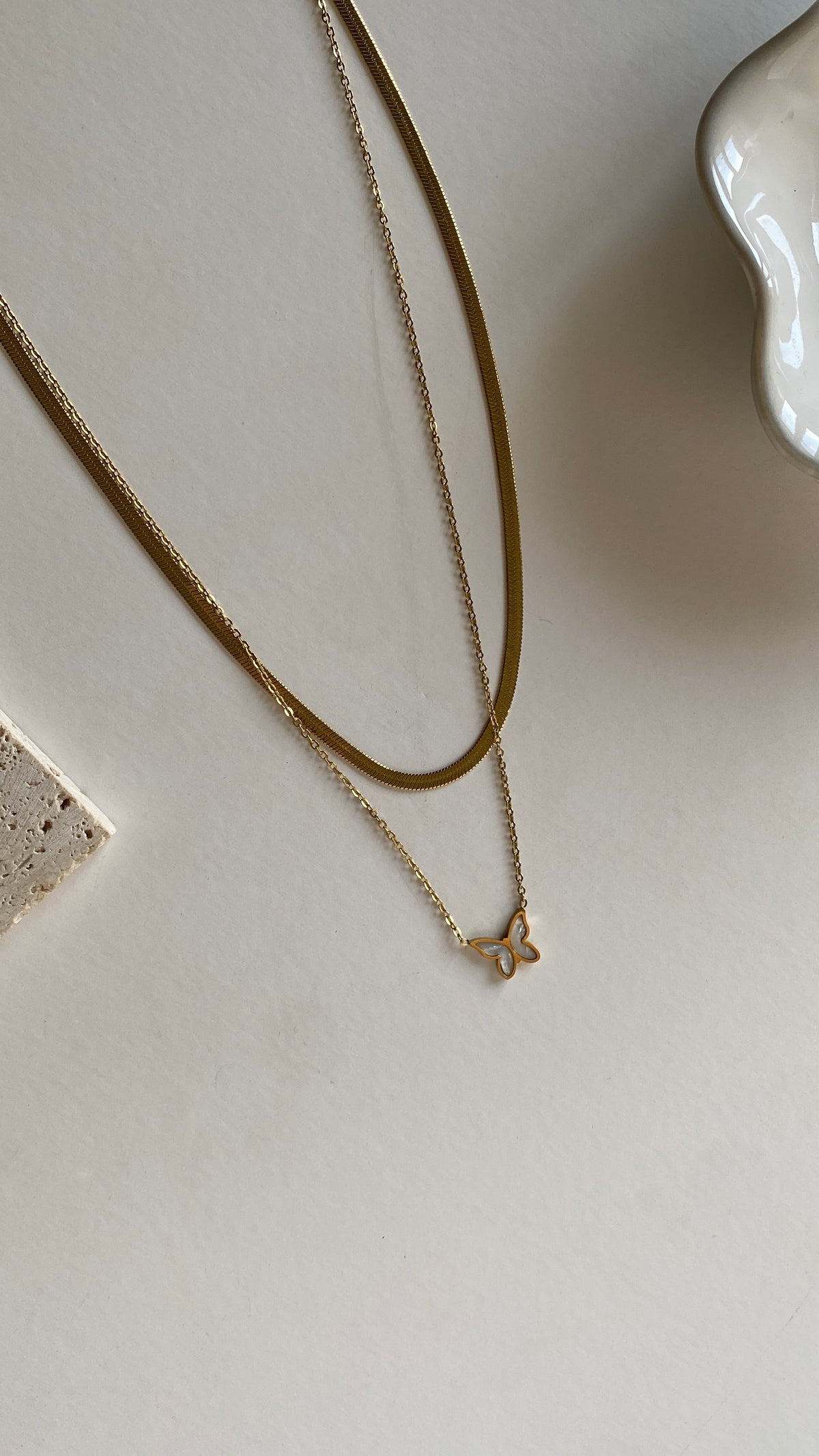Double layer butterfly necklace
