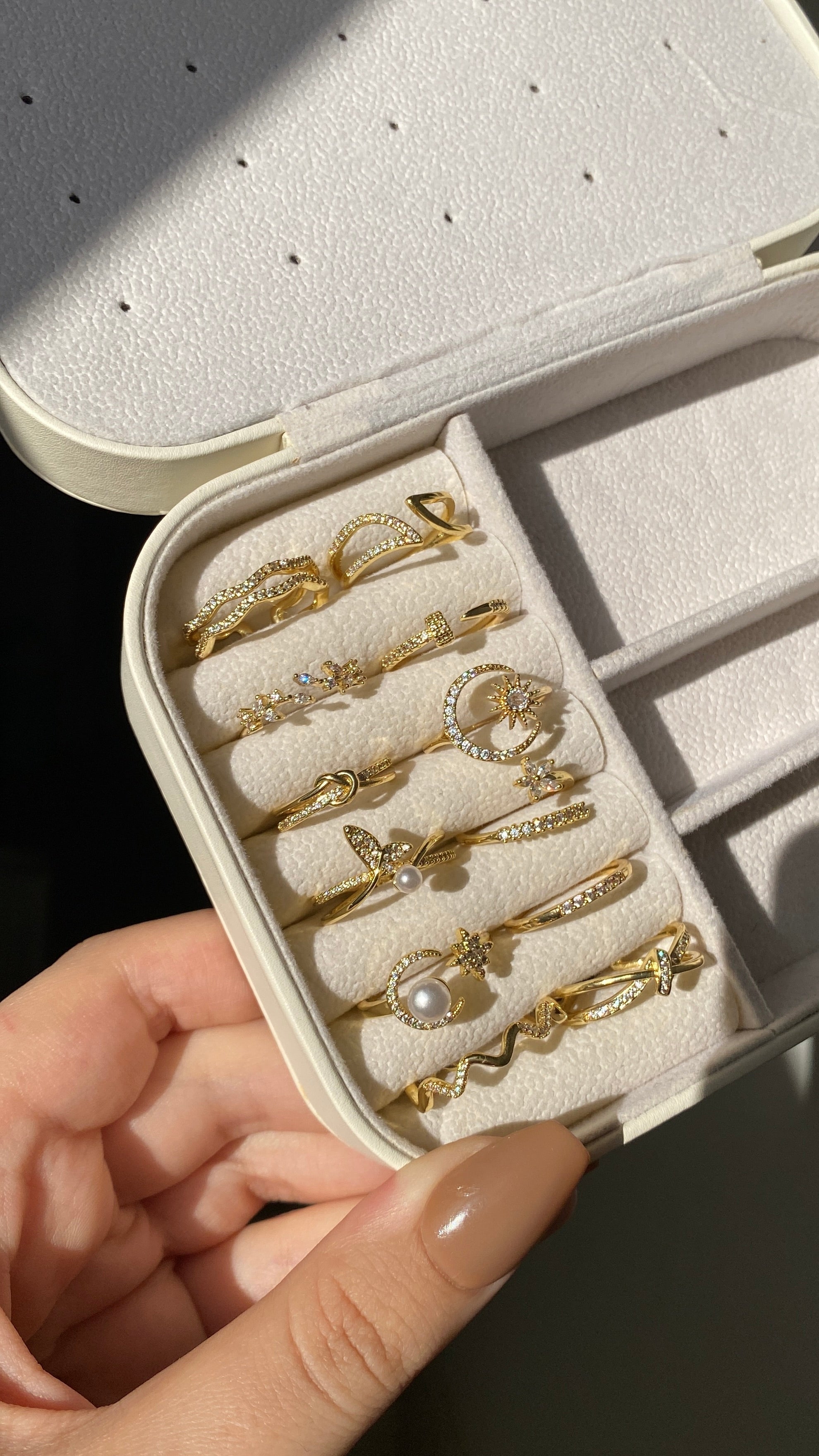 Moon and whale’s tale rings