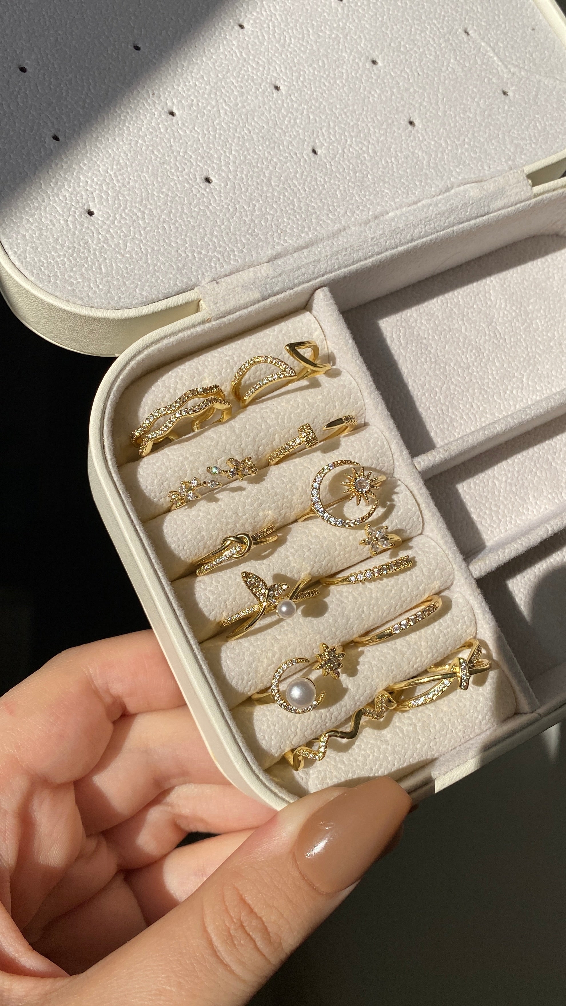 Moon and whale’s tale rings