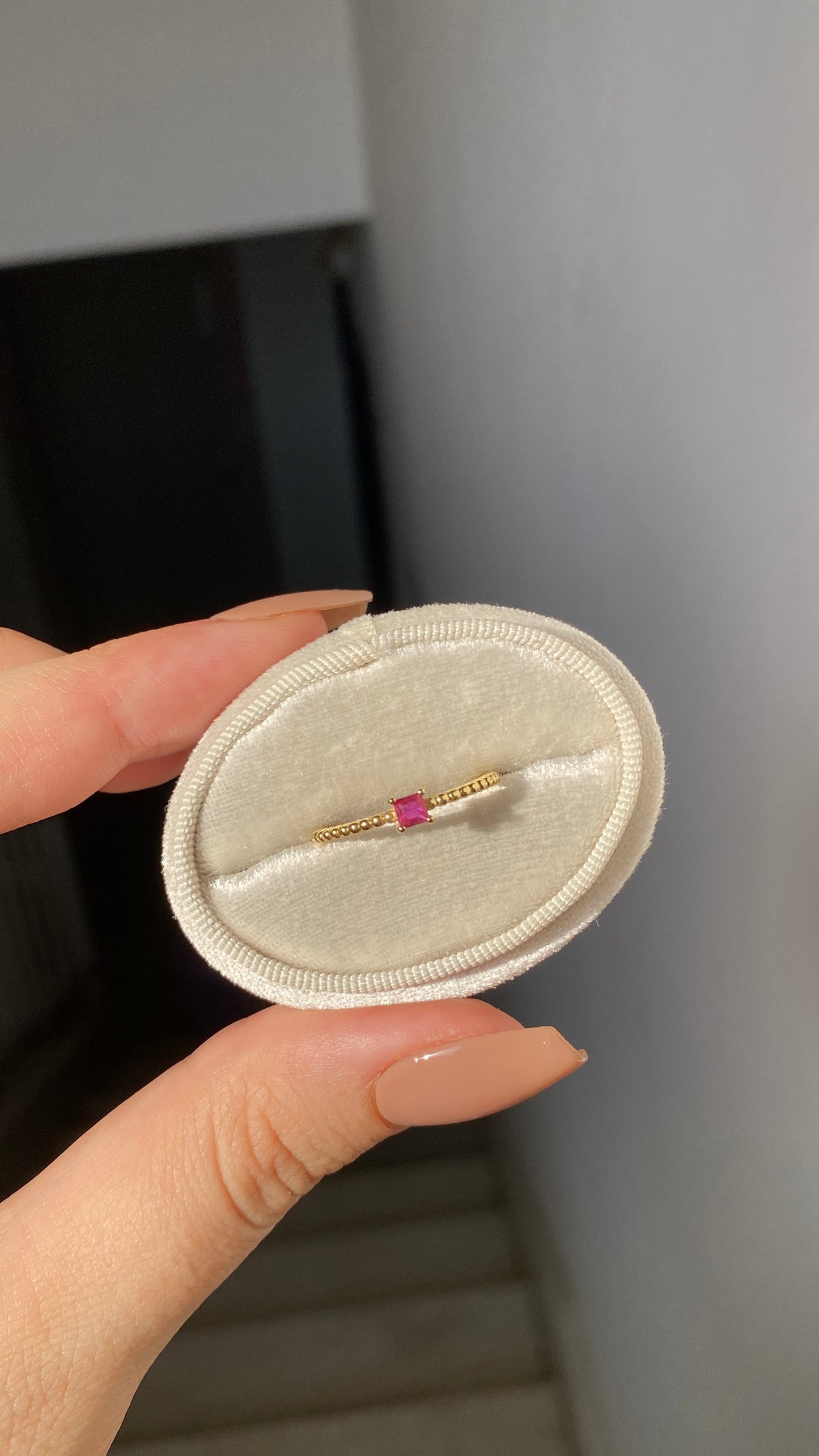 Tiny square stone ring