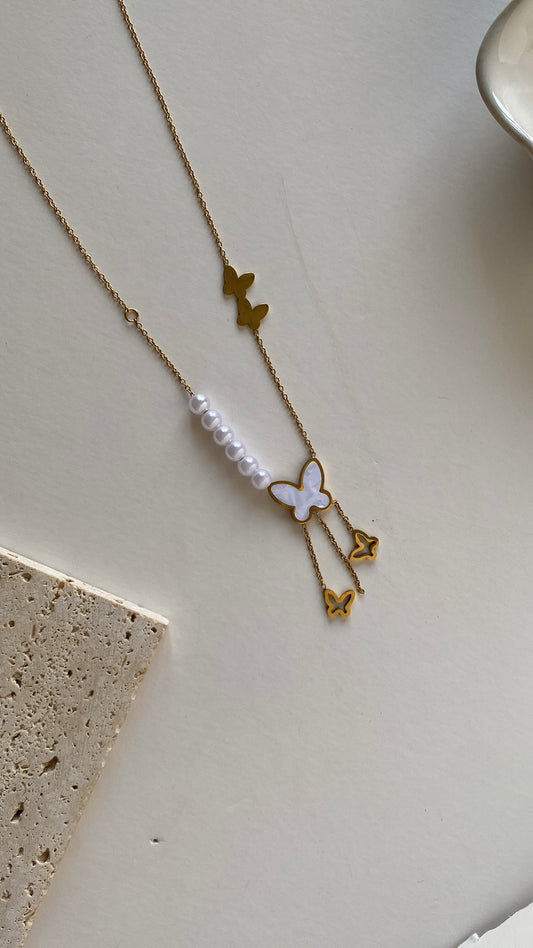Pearl X butterfly necklace