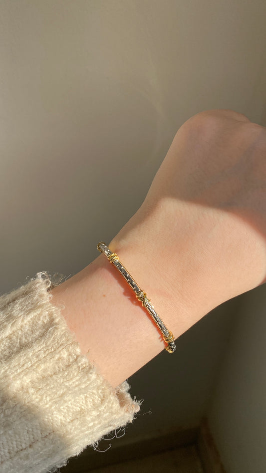 Silver in gold cross bangle