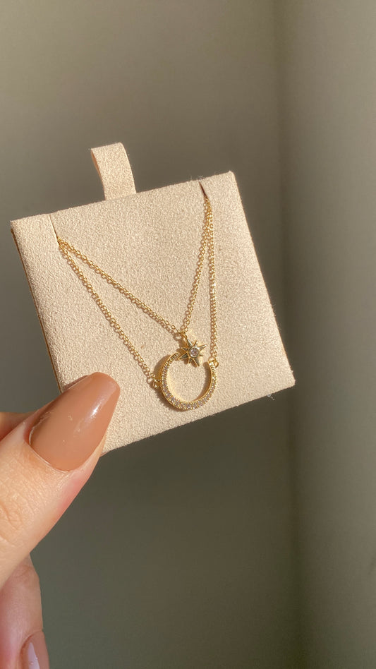 Layered moon and star necklace