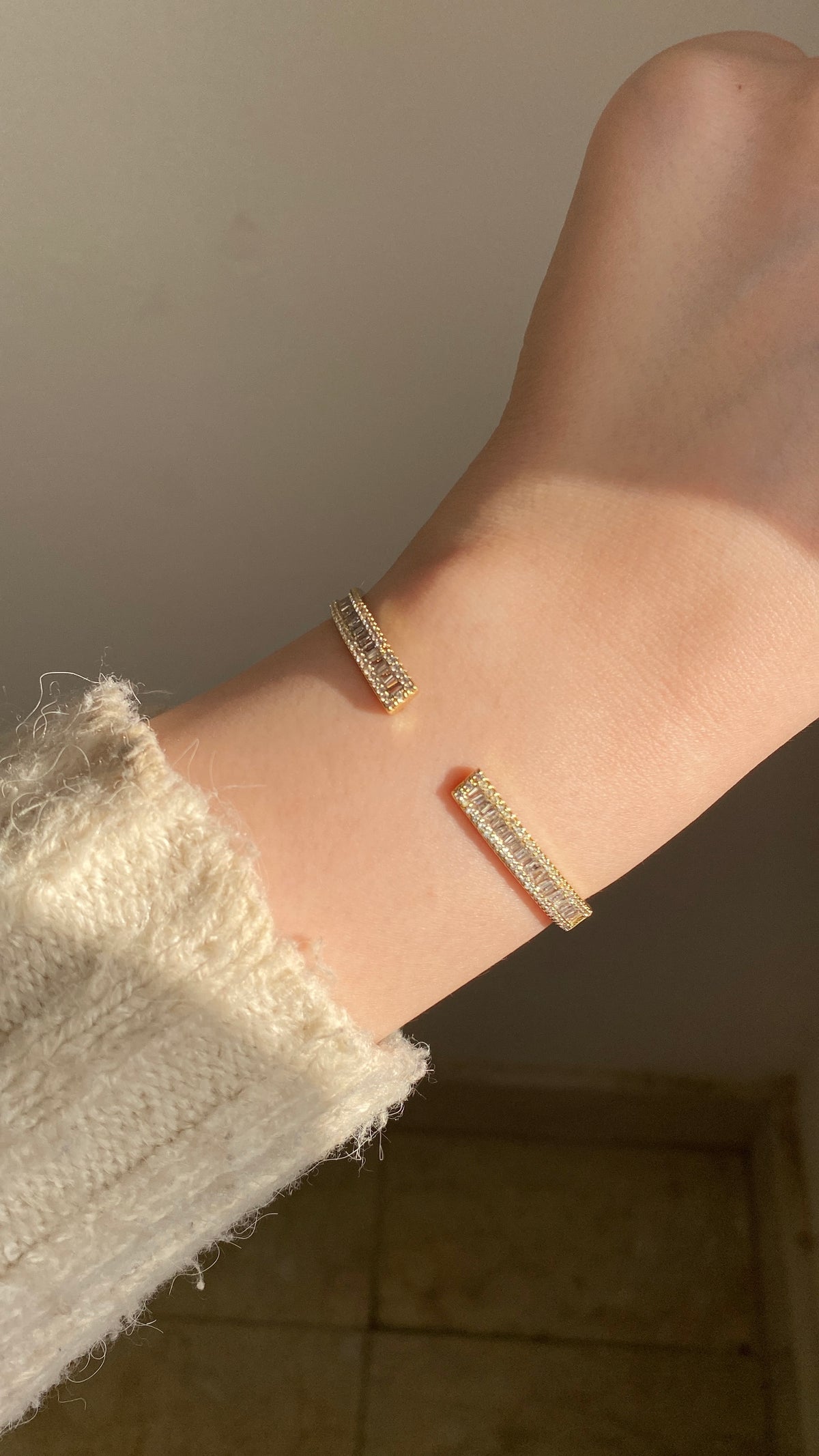 Gold open baguette bangle