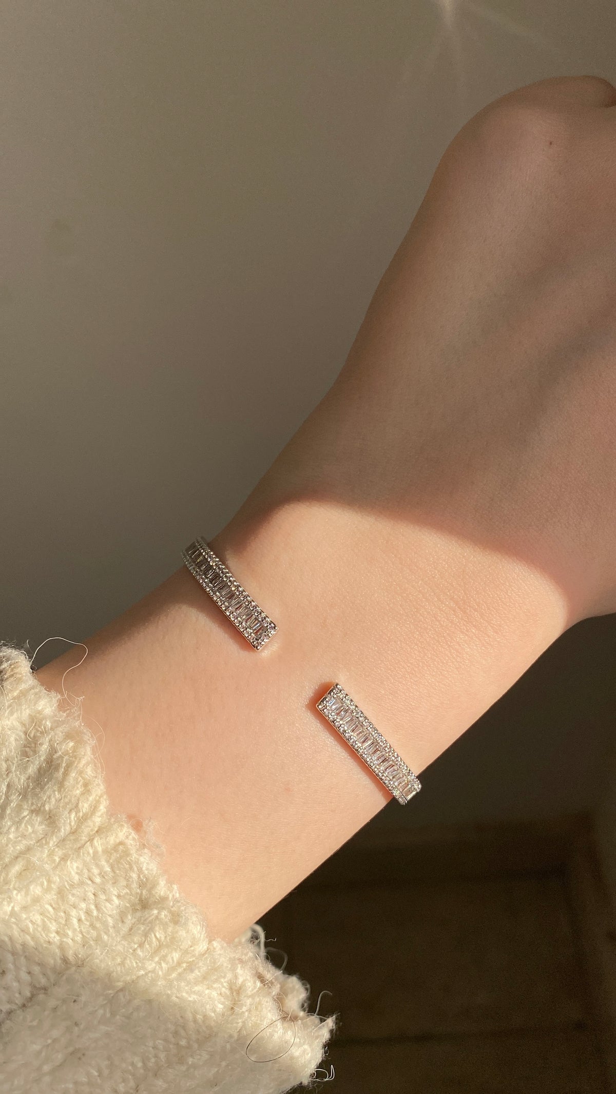 Silver open Baguette bangle