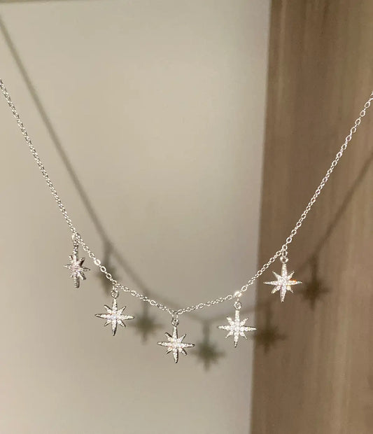 5 Silver stars necklace