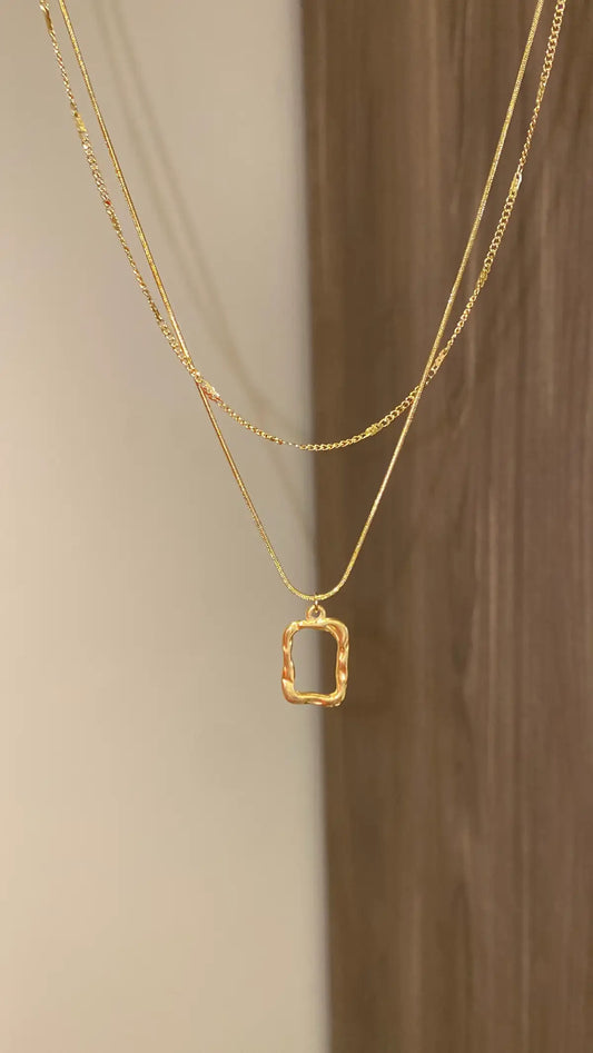 2 layer hollow square necklace