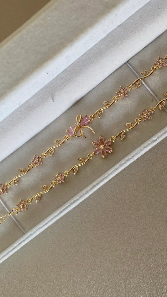 Pink flower and bow bracelets