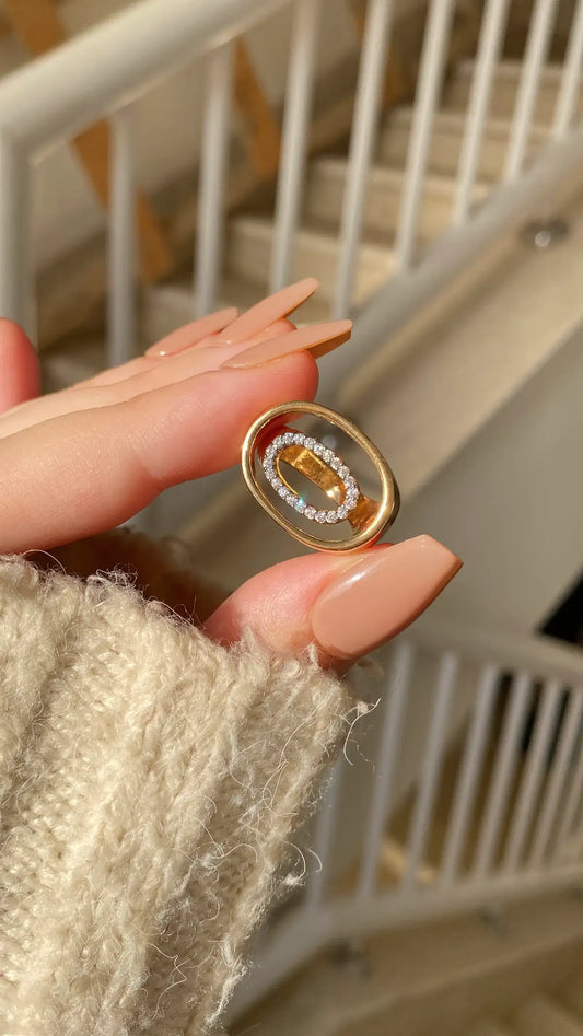 Gold in silver ring