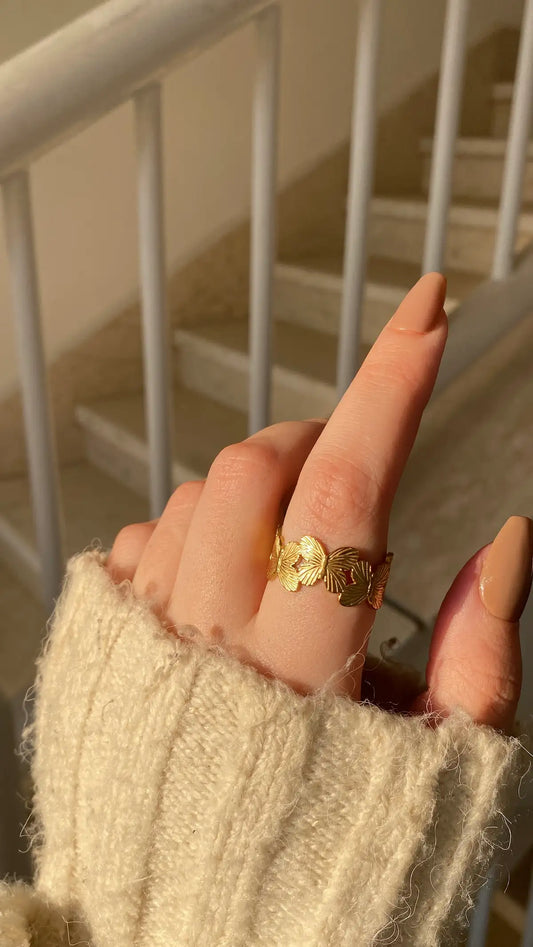 Engraved butterfly ring