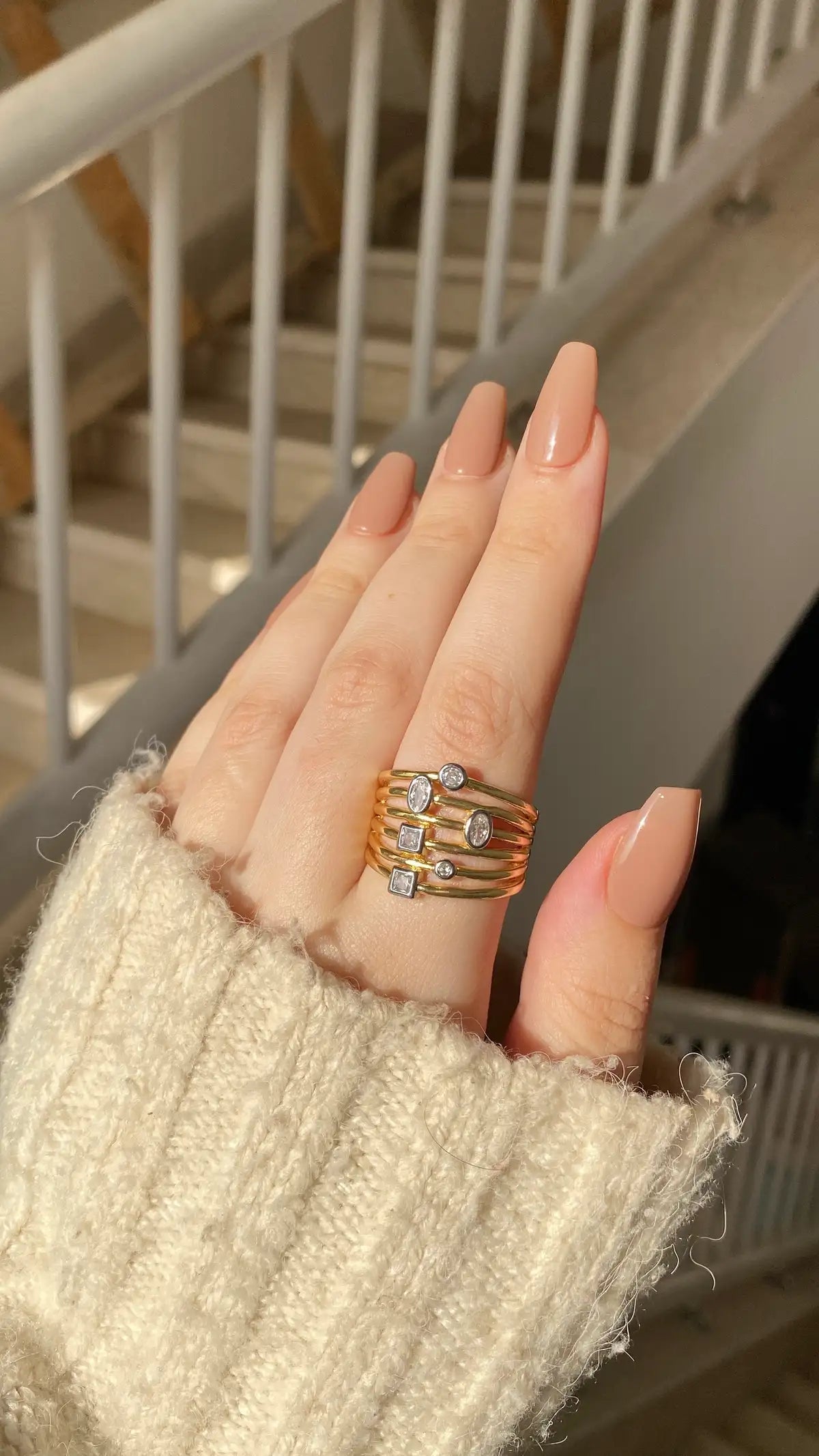 Gold in silver ring